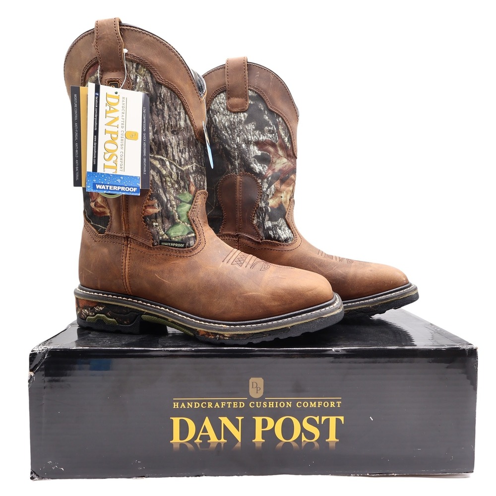 Dan Post Camo Waterproof Western Work Boots Men 10 D Brown Leather‎ NWT Box